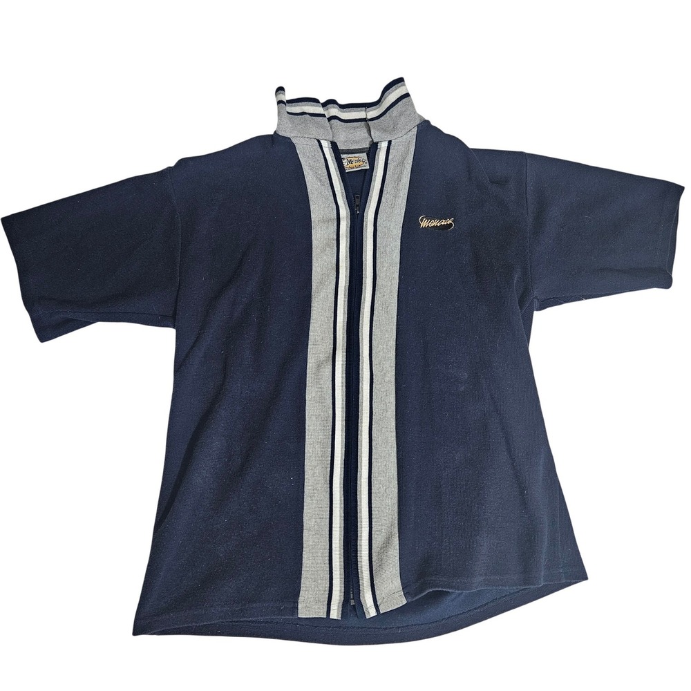 Vintage Menace Navy Blue Velour Full Zip Short Sleeve Track Jacket Mens Medium